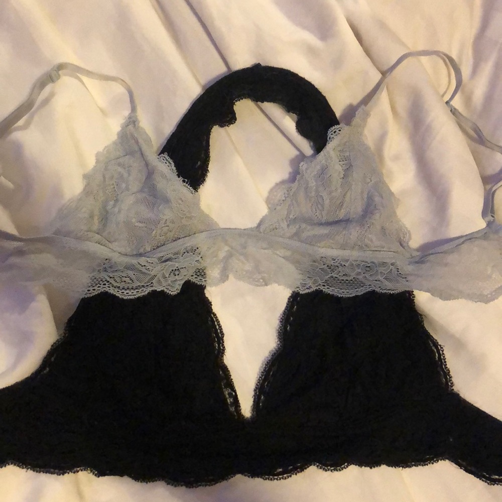 Light blue and black bralettes